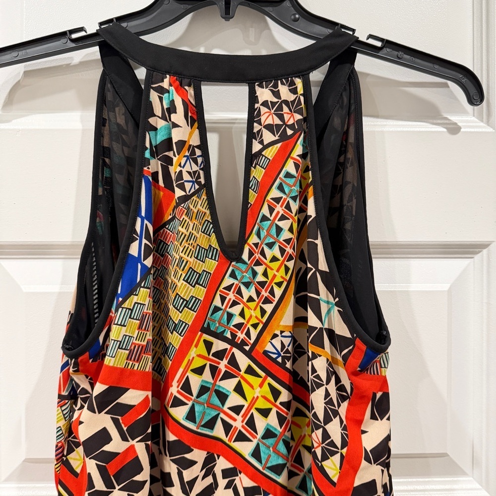 ASTR Multicolor Geometric Print Mini Dress Halter Neck High Low Hem sz M - Picture 11 of 11
